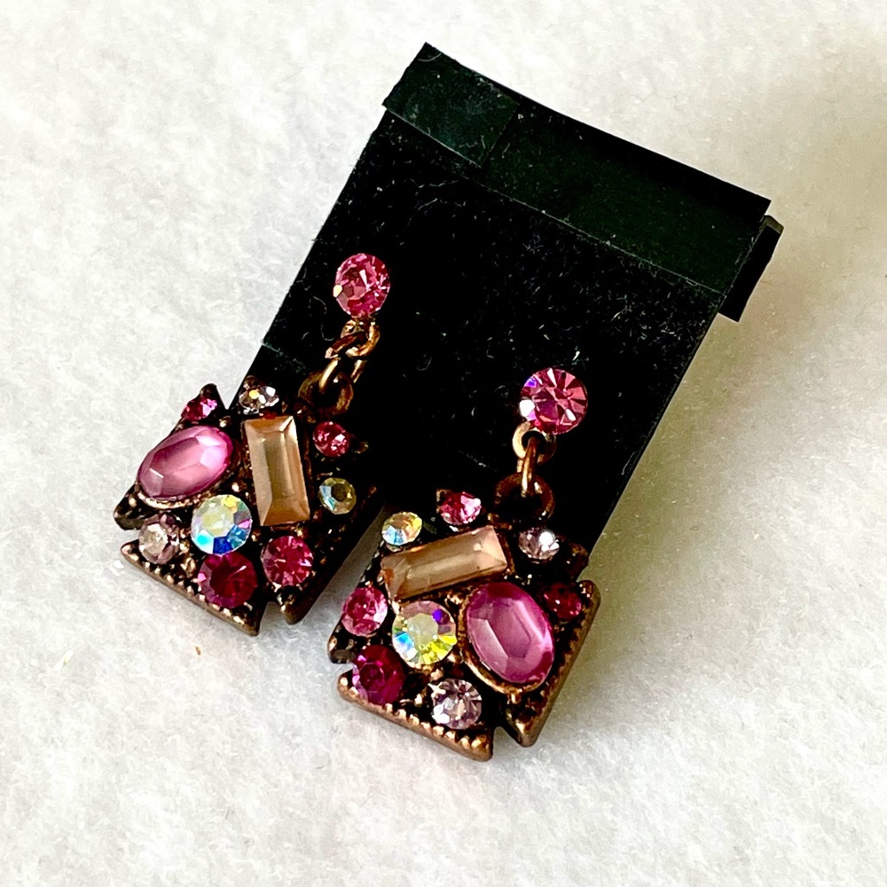 Vintage-Inspired Pink Crystal Drop Earrings